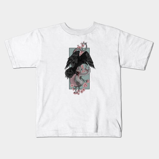 Crow and snake Kids T-Shirt by Jess Adams